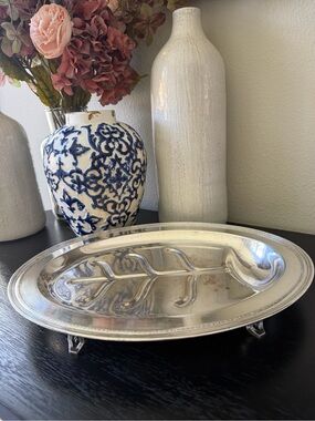 Vintage Rare Tree of Life Oval Footed Silver Meat Platter